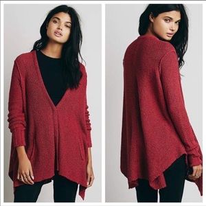Free People Shark Hem Cardigan, Red Berry, XS
